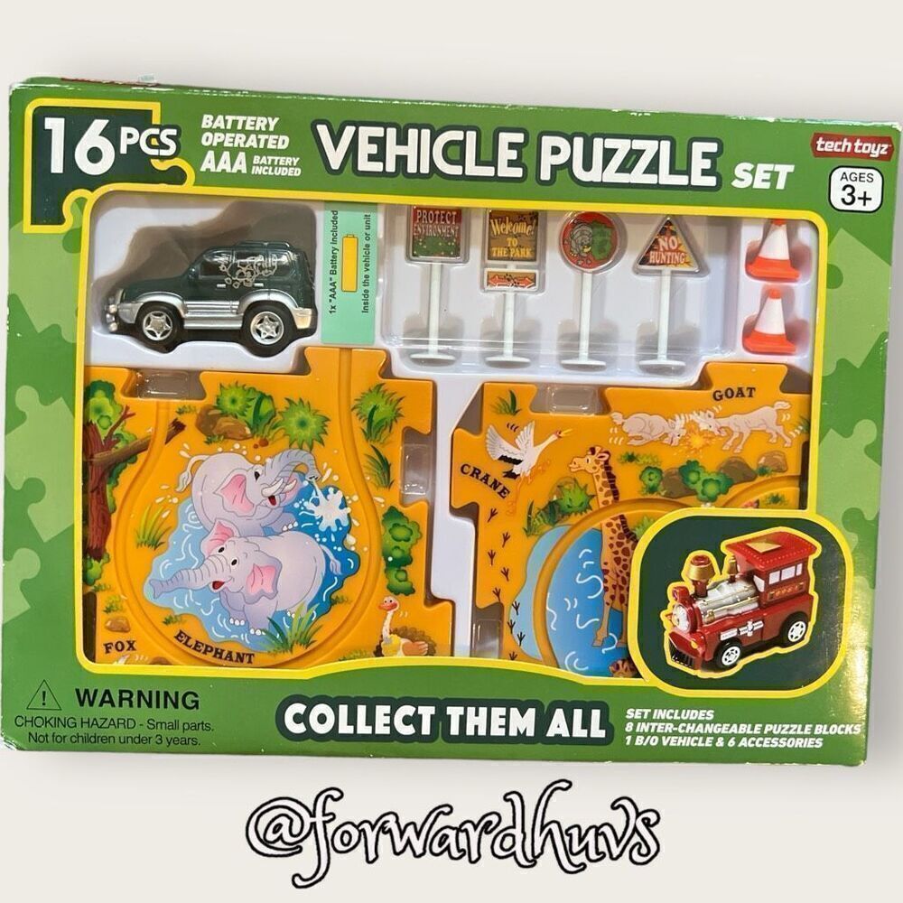Tech Toyz 16 pcs Vehicle Puzzle Set NIB Age 3+